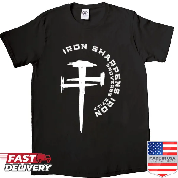 Inspirational typography design featuring 'Iron Sharpens Iron' from Proverbs 2717