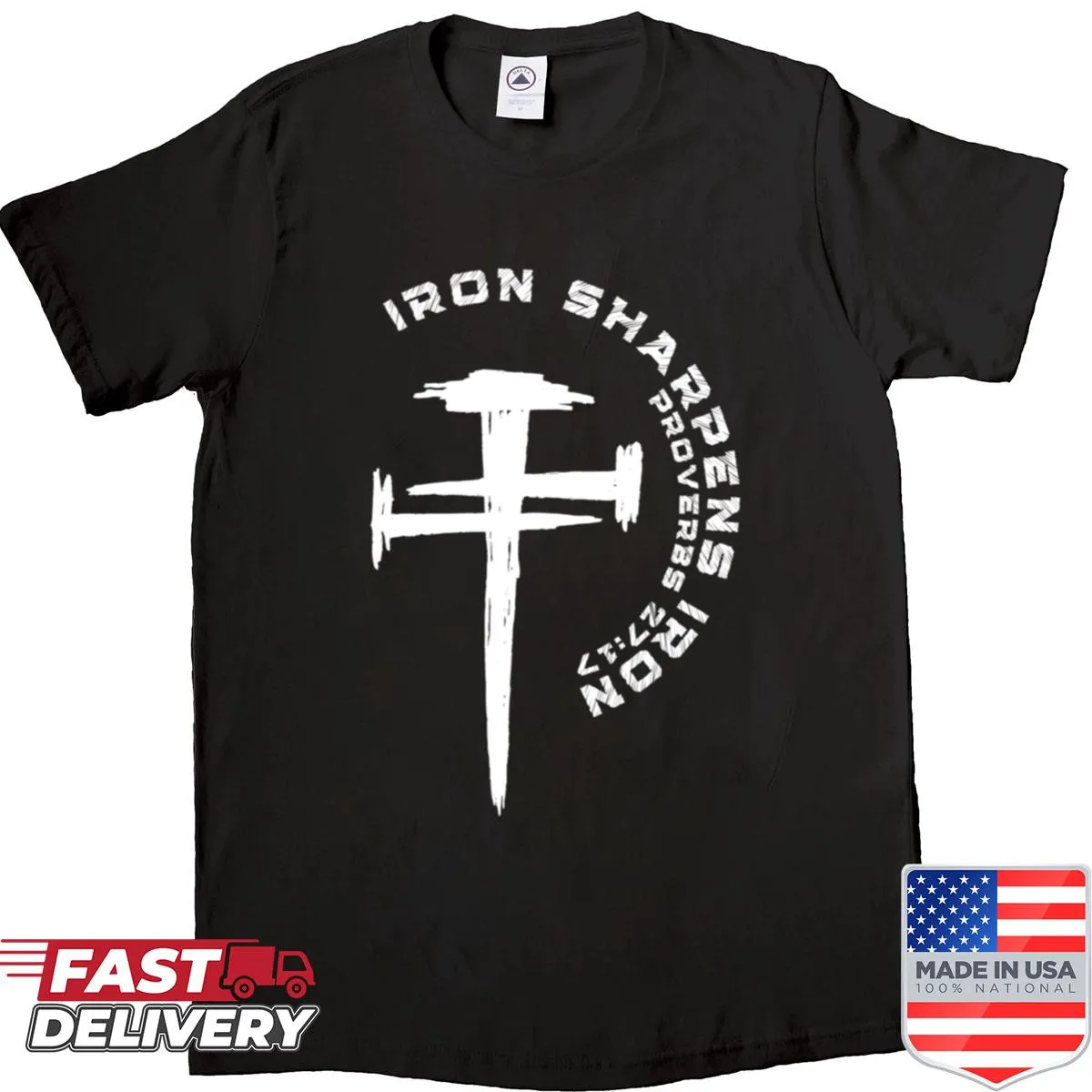 Inspirational typography design featuring 'Iron Sharpens Iron' from Proverbs 2717