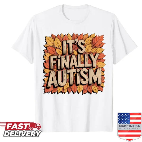 Autumn-themed shirt promoting Autism Awareness with fun typography