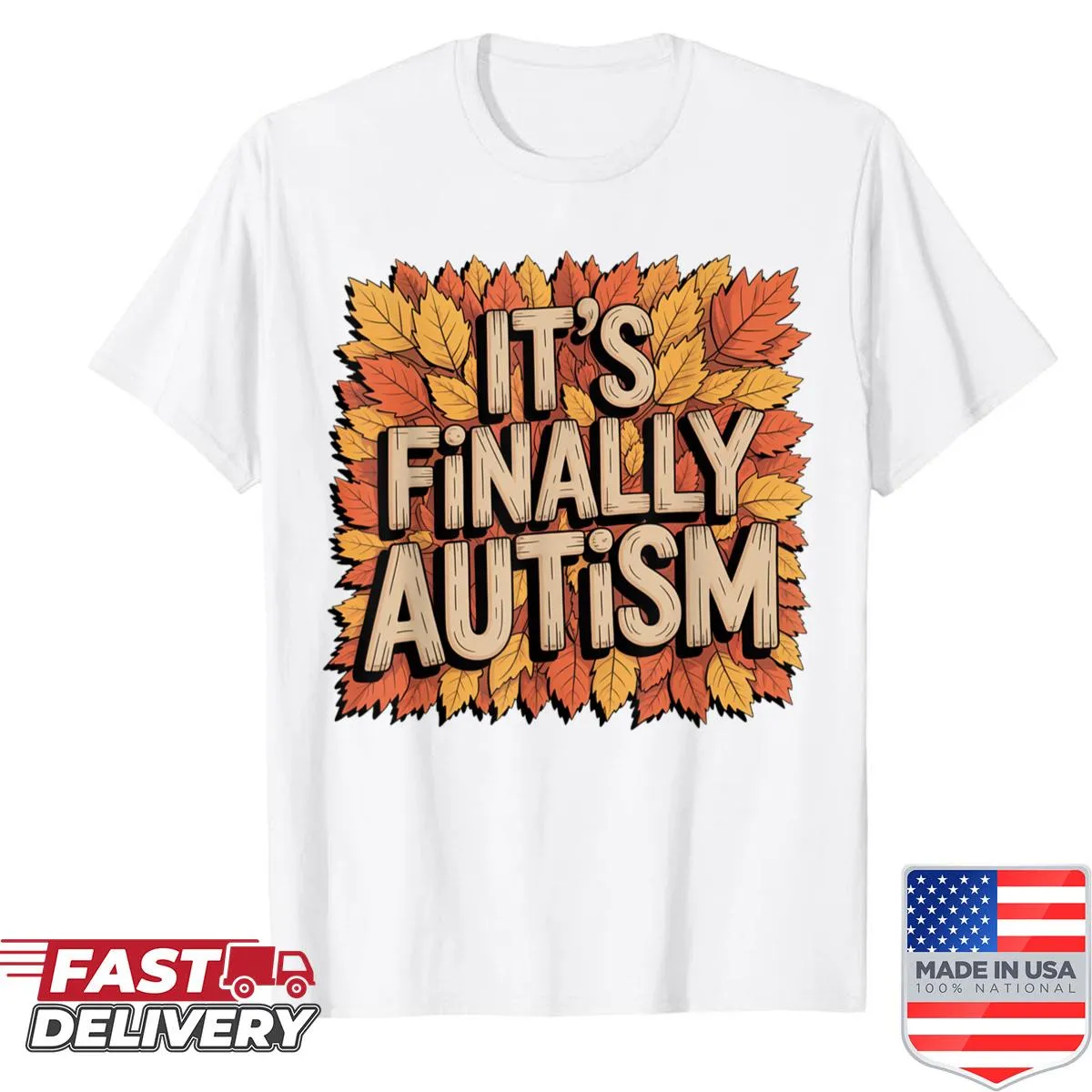 Autumn-themed shirt promoting Autism Awareness with fun typography