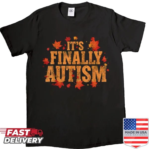 Shirt with fall leaves design promoting autism awareness