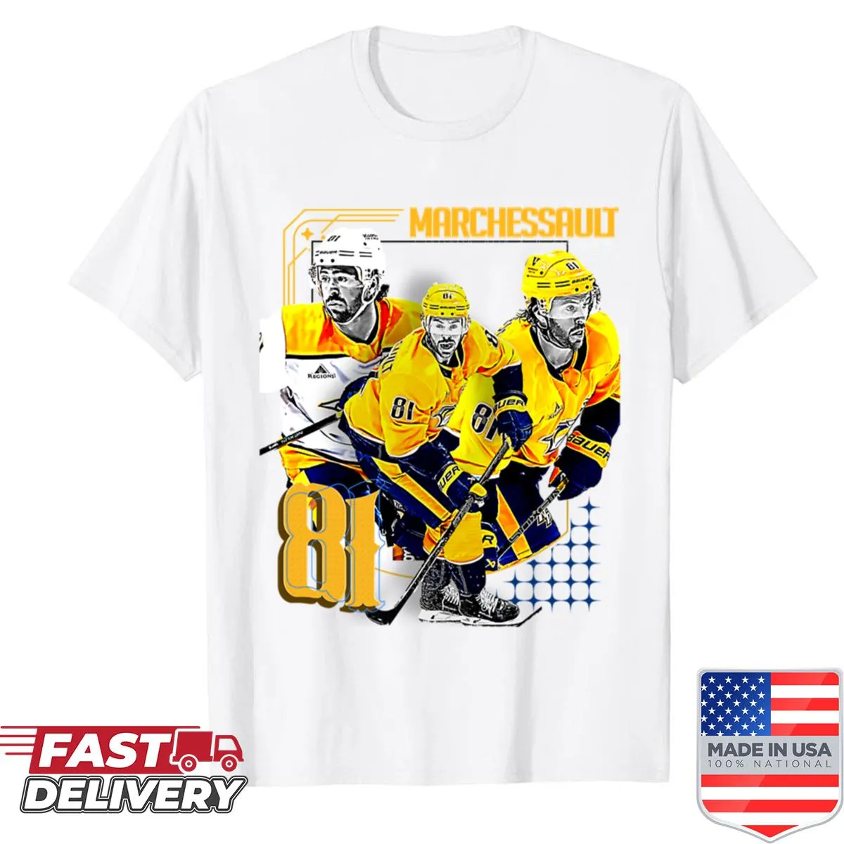 Illustration of J Marchessault in hockey gear on shirt