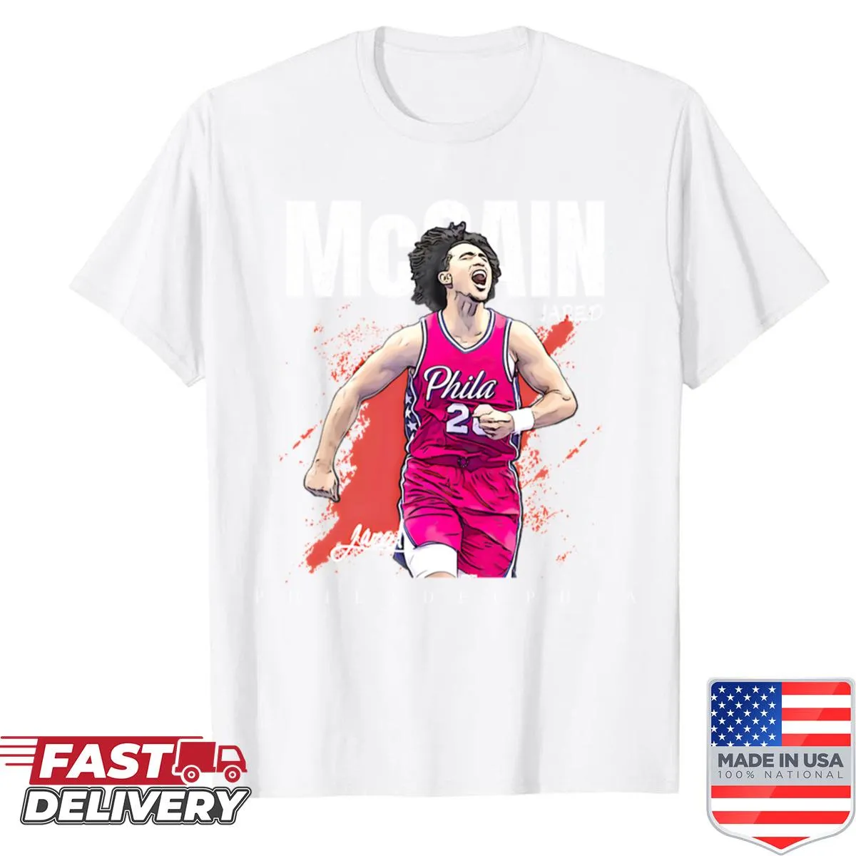 Sport-themed shirt featuring Jared Mccain's rookie tribute