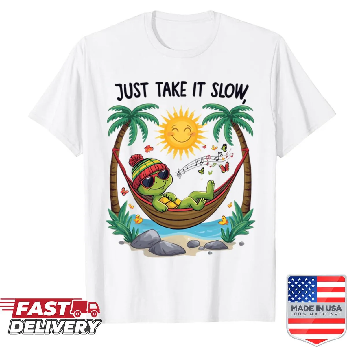 Shirt with the phrase 'Just Take It Slow' in reggae vibes style