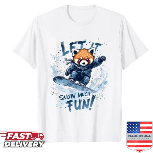 Cute red panda on snowboard design for winter sports shirt