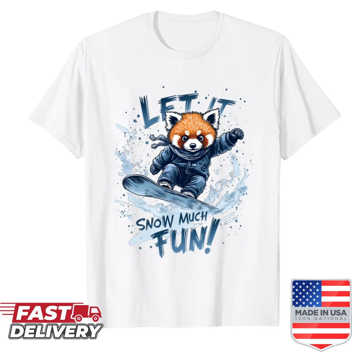 Cute red panda on snowboard design for winter sports shirt