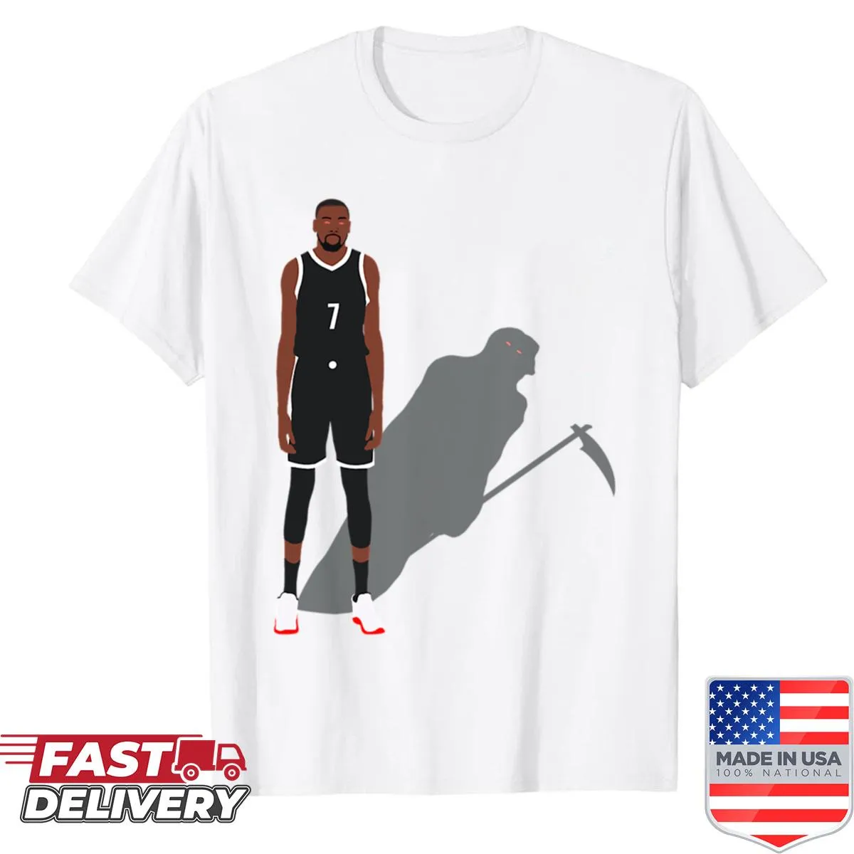 Kevin Durant shirt featuring Slim Reaper illustration for Brooklyn Nets fans