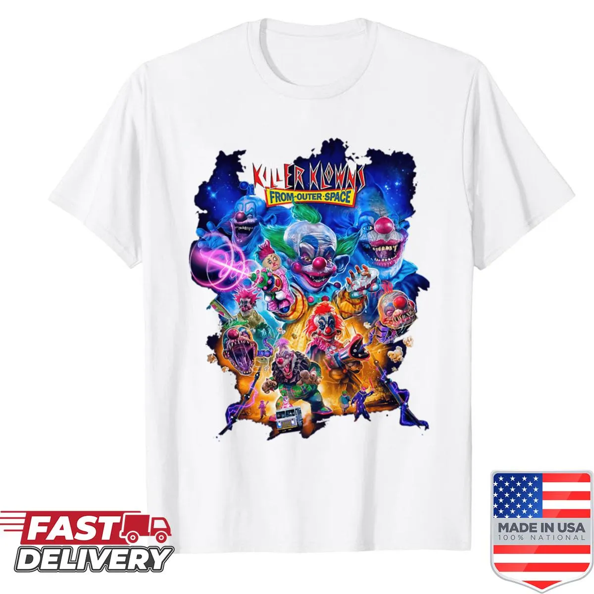 Graphic T-shirt featuring Killer Klowns from Outer Space