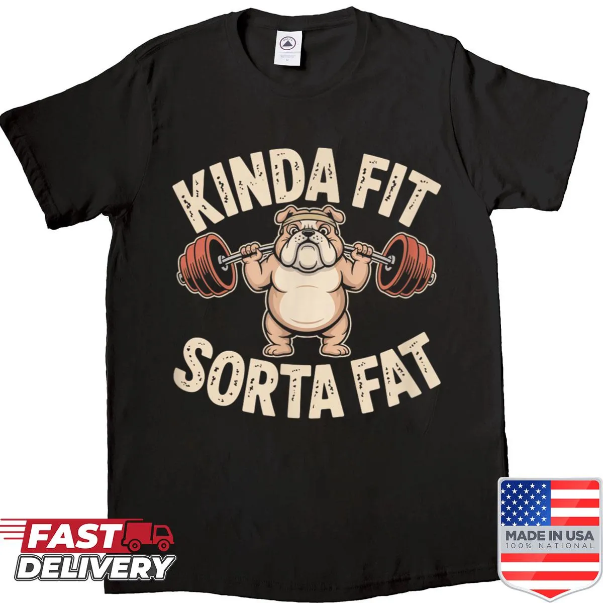 Retro shirt with bulldog graphic and funny fitness quote