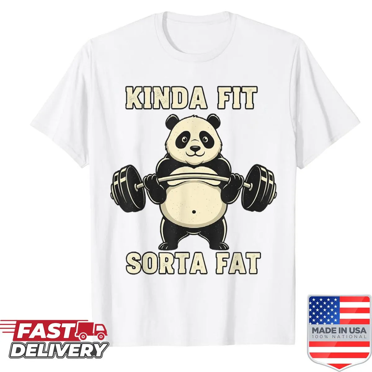 Funny gym shirt featuring a cute panda and humorous slogan.