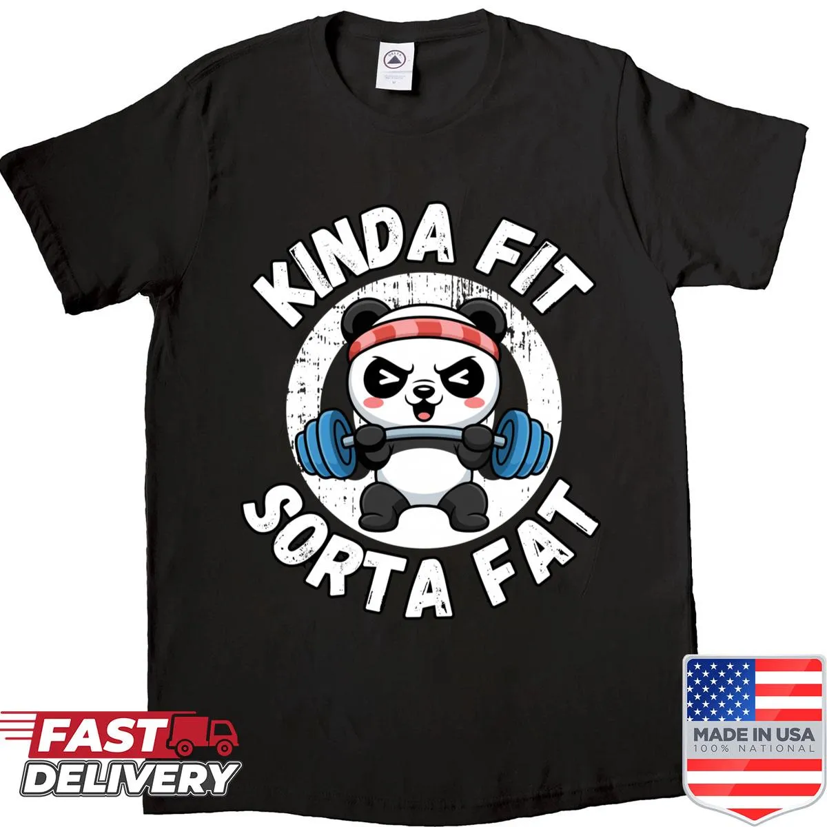 Funny gym shirt featuring panda and retro fitness slogan