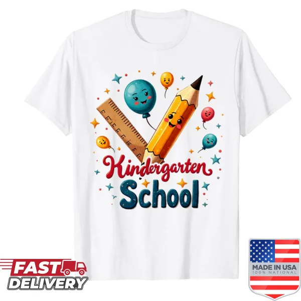 Cute kindergarten shirt with illustrations of a pencil and ruler