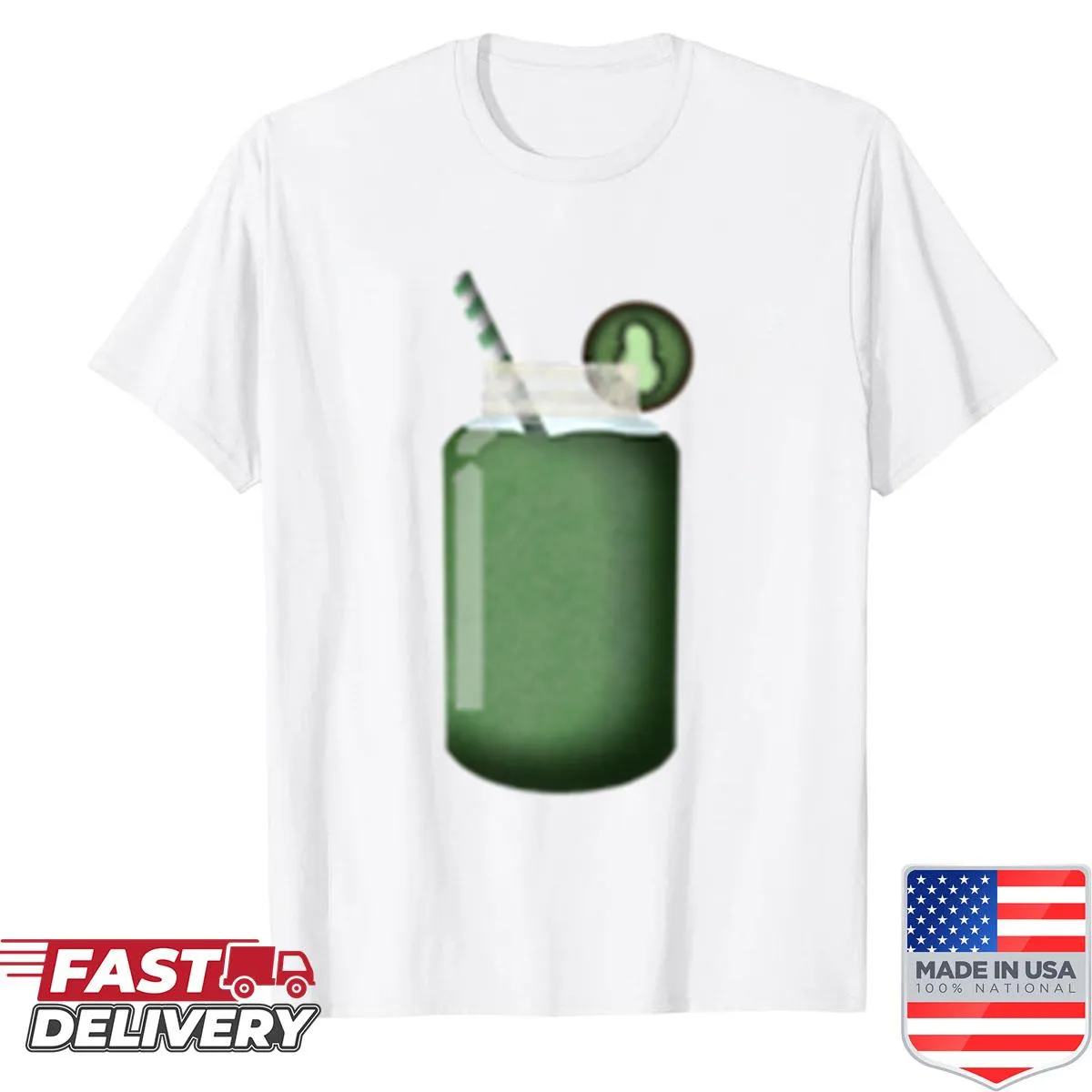 Cartoon kiwi smoothie in a jar on a T-shirt