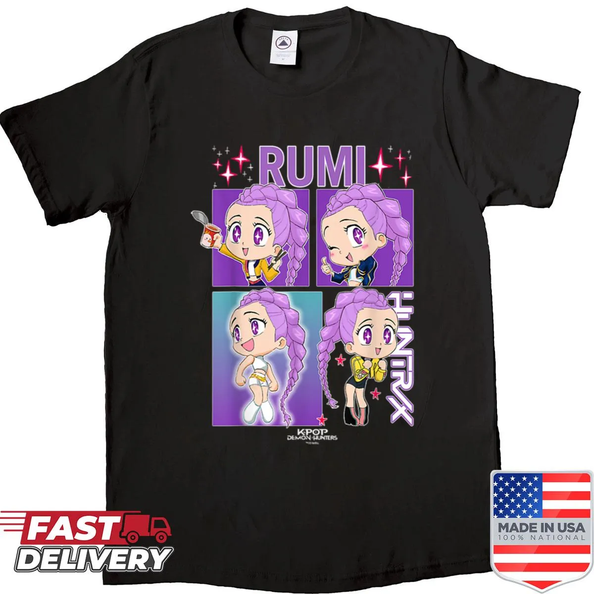 Bold Kpop-themed illustration on a fantasy shirt