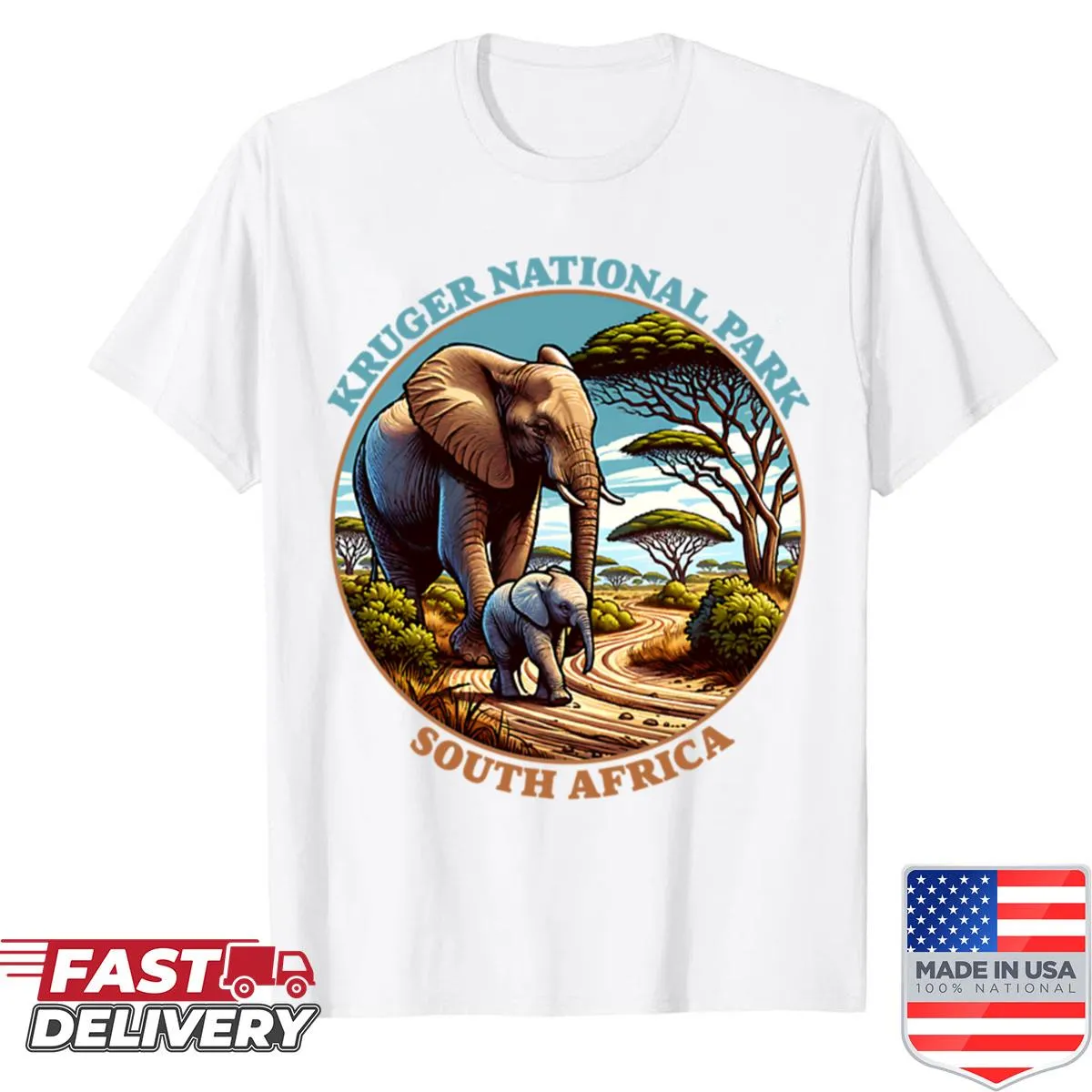 Illustrative shirt showcasing Kruger National Park's wildlife and landscapes