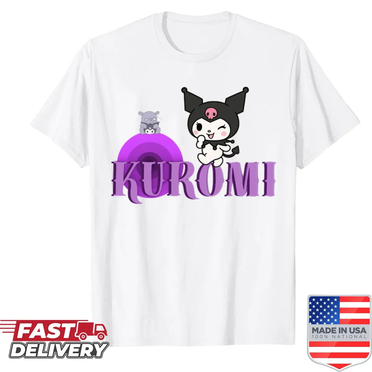 T-shirt featuring Kuromi and her pet illustration