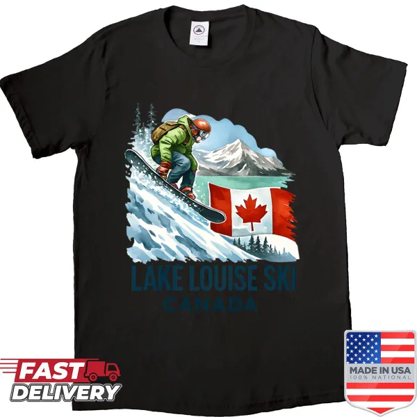 Lake Louise ski-themed shirt with playful winter graphic