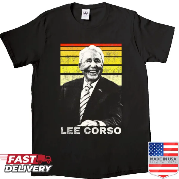 Retro sunset design honoring Lee Corso on a T-shirt