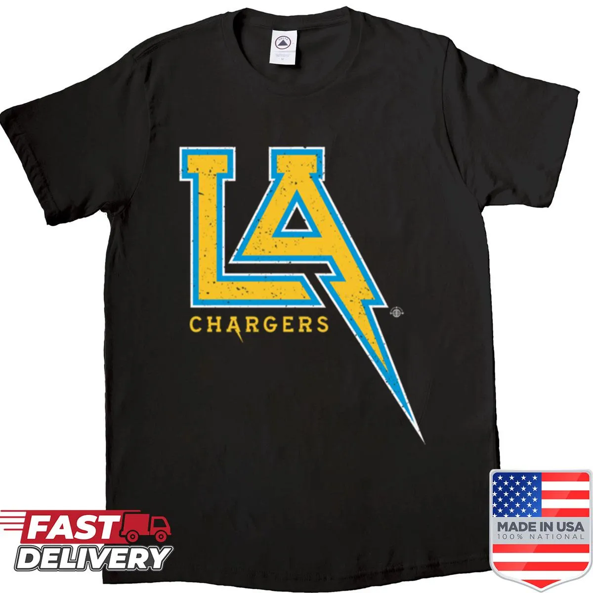Los Angeles Chargers themed t-shirt with an energetic game design