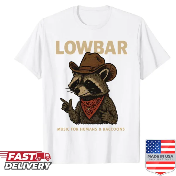 Humorous raccoon shirt with a cartoon raccoon making a fingergun gesture