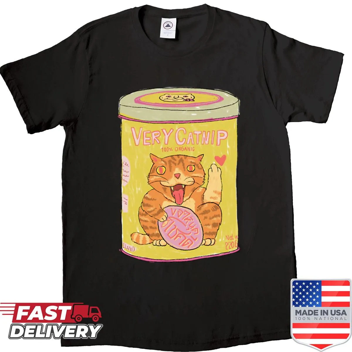 Illustration of an orange tabby Maneki Neko cat on a shirt