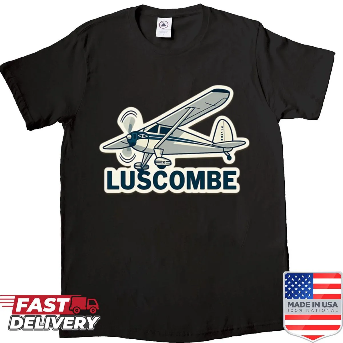 Graphic illustration of Luscombe UC-90A airplane on T-shirt
