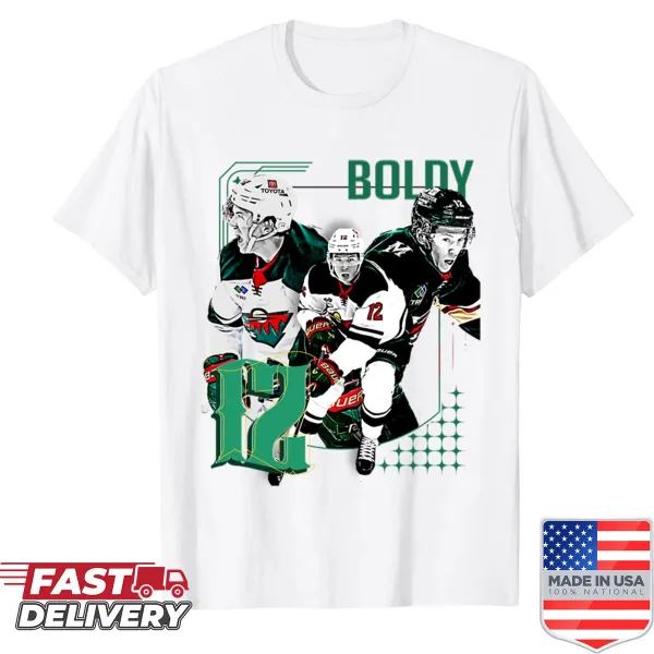 Illustrated hockey player graphic on a shirt