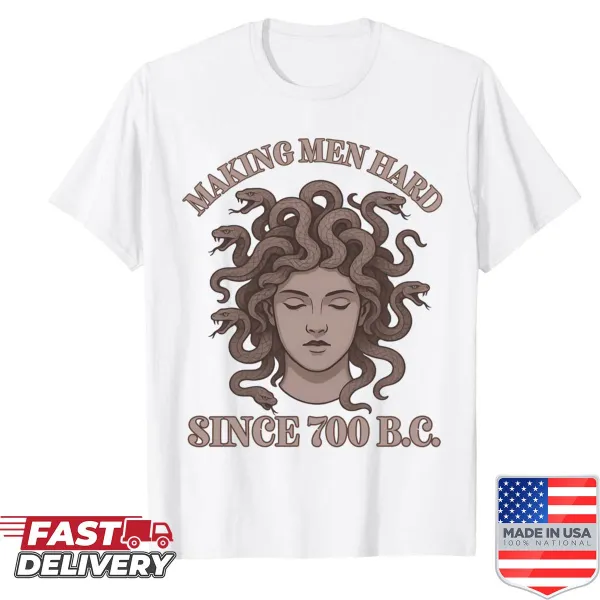 Funny Medusa shirt featuring playful illustration and humorous text.