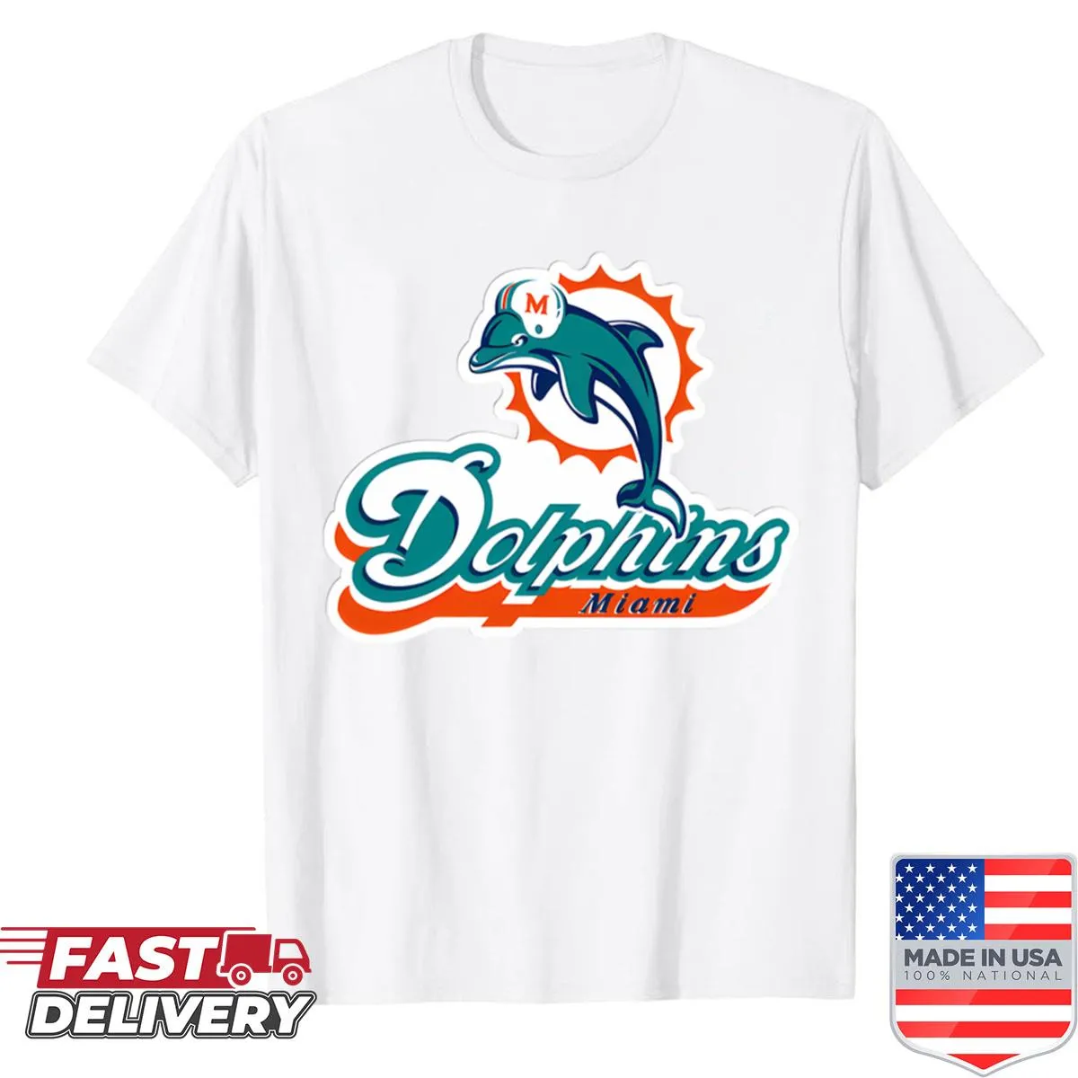 Vintage Miami Dolphins shirt with distressed graphics and retro logo.