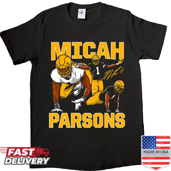 Illustration of Micah Parsons on a football themed shirt