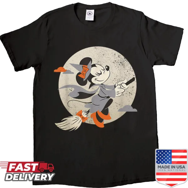 Cute illustration of a flying witch Minnie Mouse on T-shirt