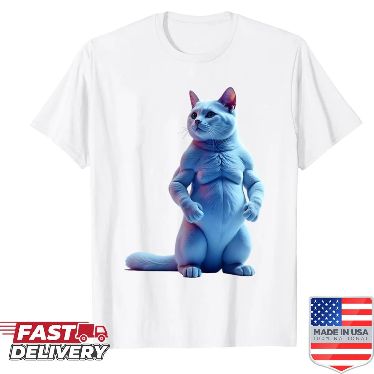 Cartoon Muscle Cat design on a casual shirt