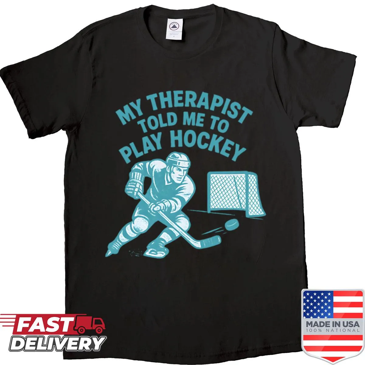 Funny shirt with hockey therapy quote