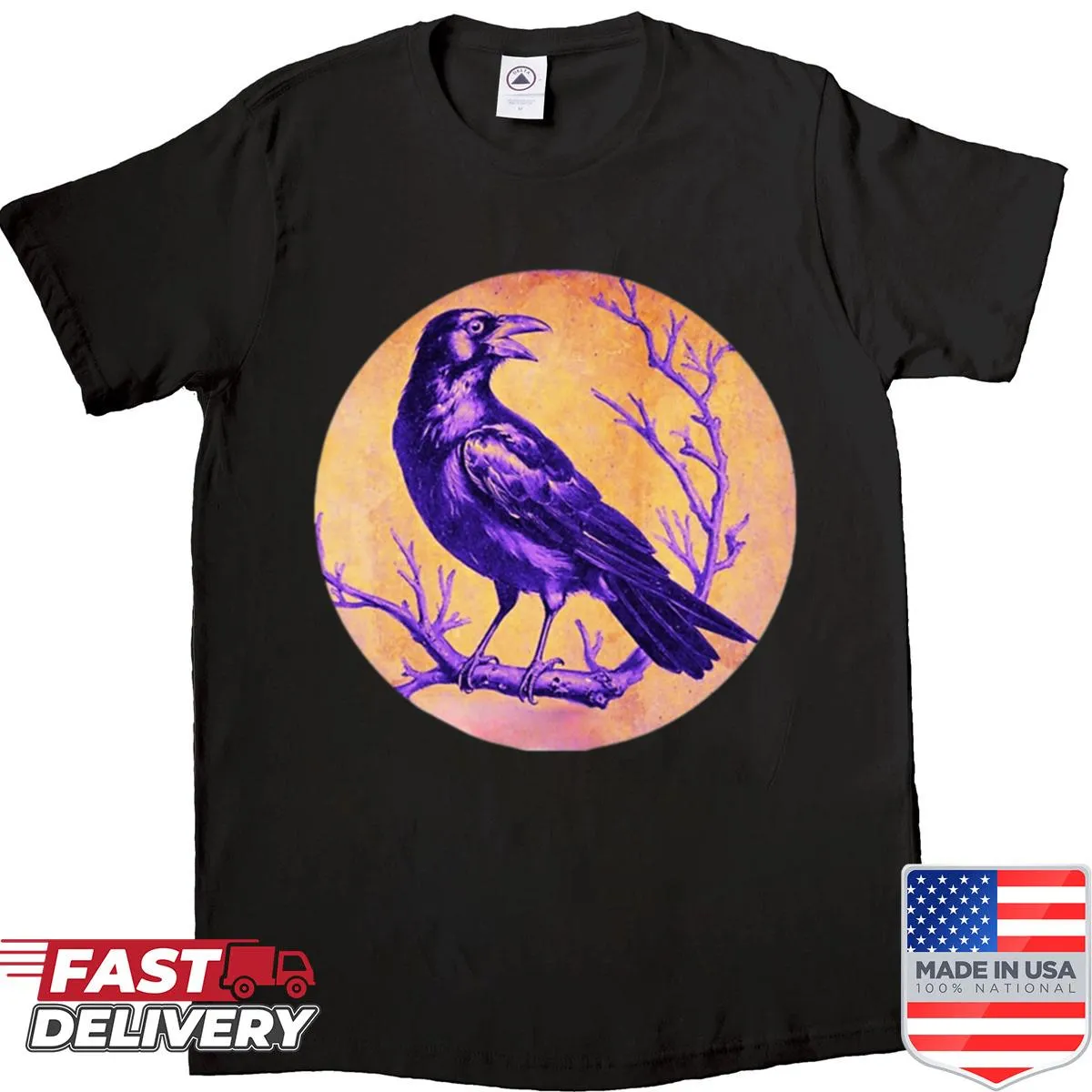 Shirt featuring a mystical raven on a golden branch
