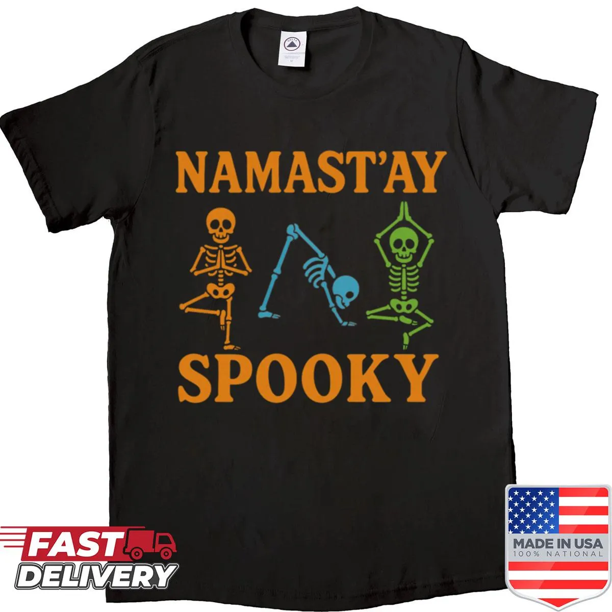 Cute Halloween shirt with skeleton in yoga pose graphic