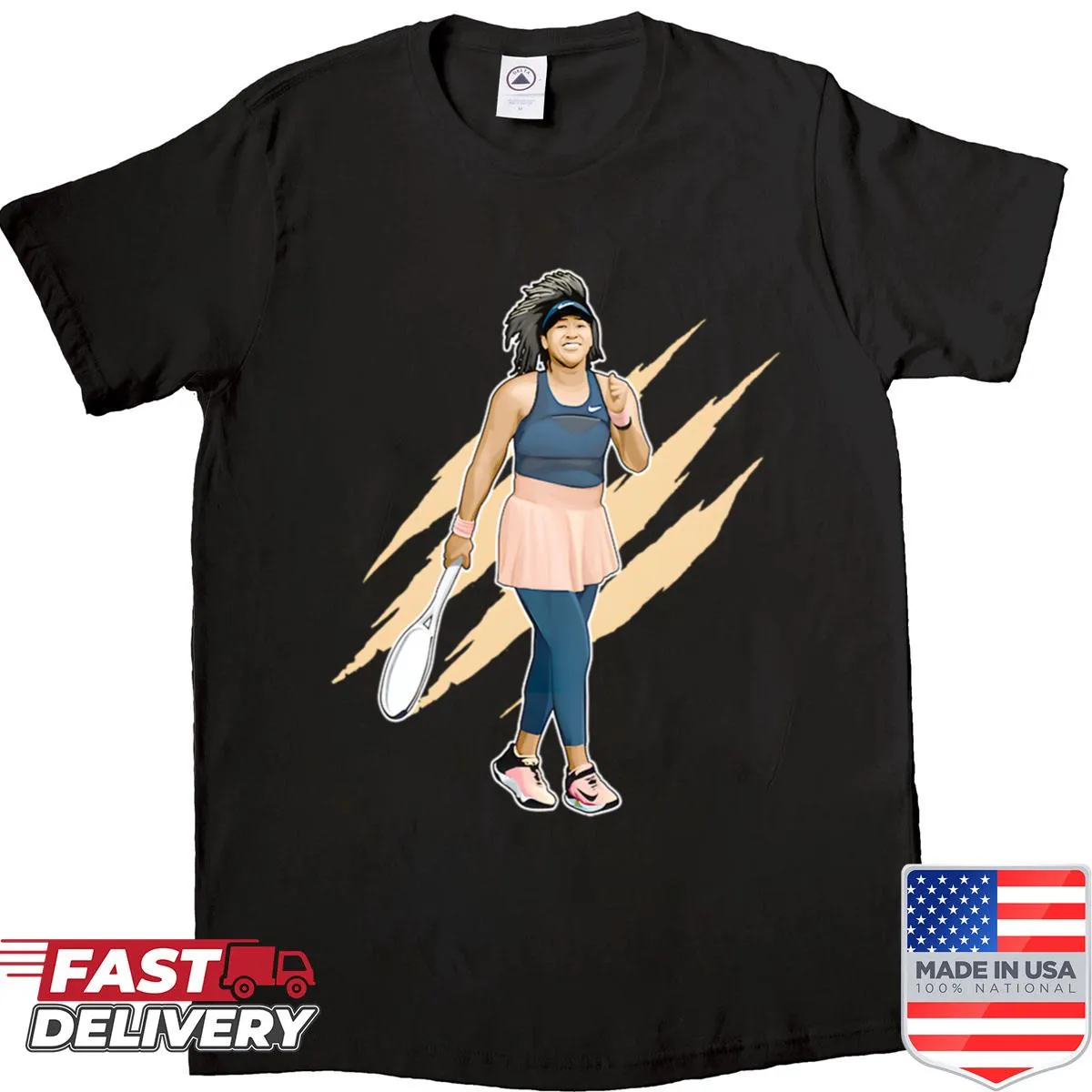 Illustrative shirt of Naomi Osaka in victory pose