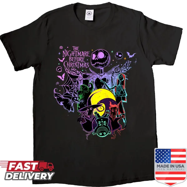 Shirt with neon horror-themed graphic design