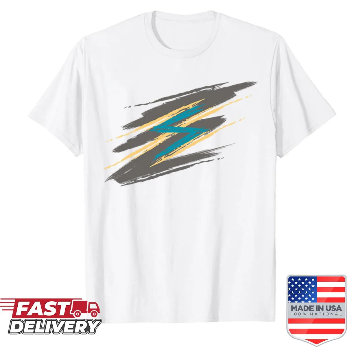 Bold abstract street style shirt with neon slash design