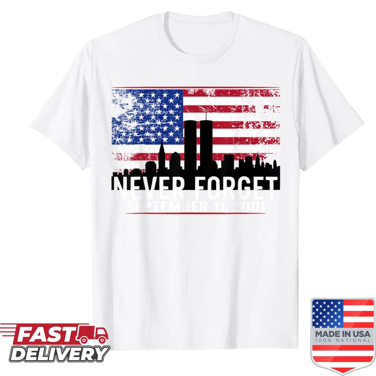 Memorial Day shirt with American flag and tribute phrase