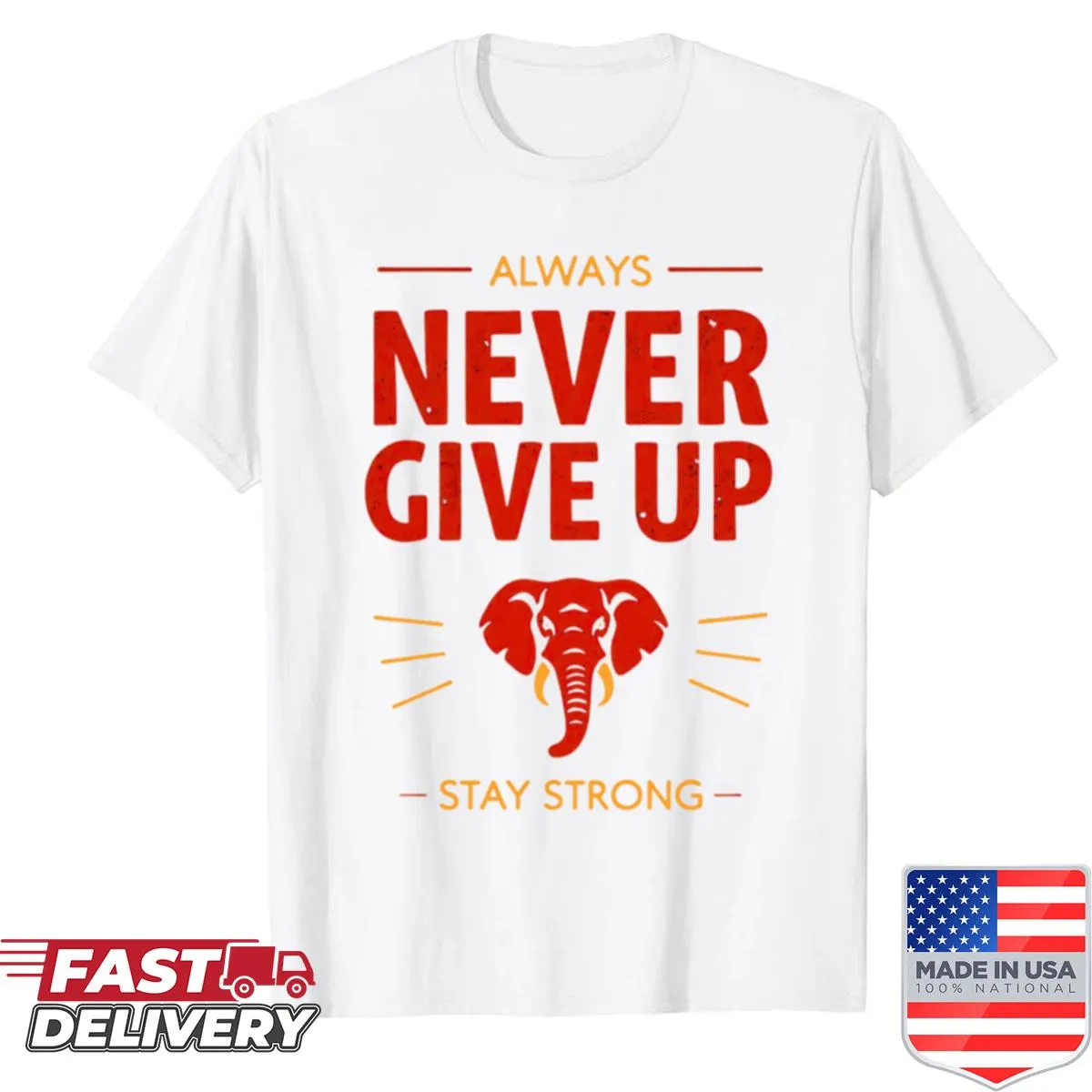 Motivational shirt with elephant graphic symbolizing strength