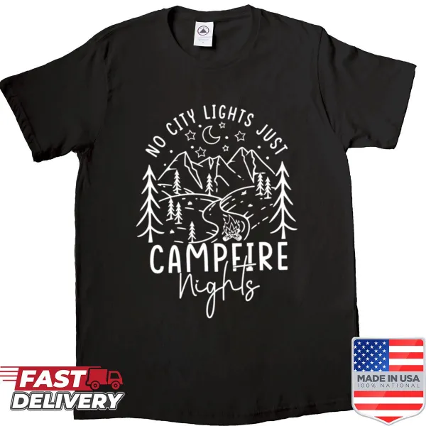 Shirt with 'No City Lights Just Camp Fire Nights' printed design