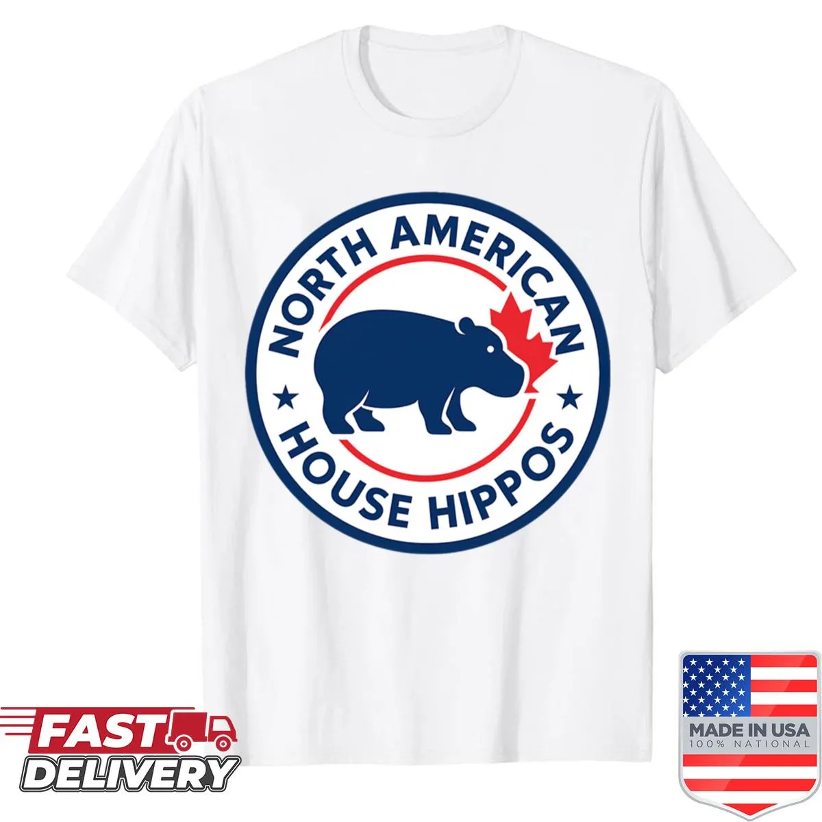Playful North American House Hippo logo shirt in sports team style