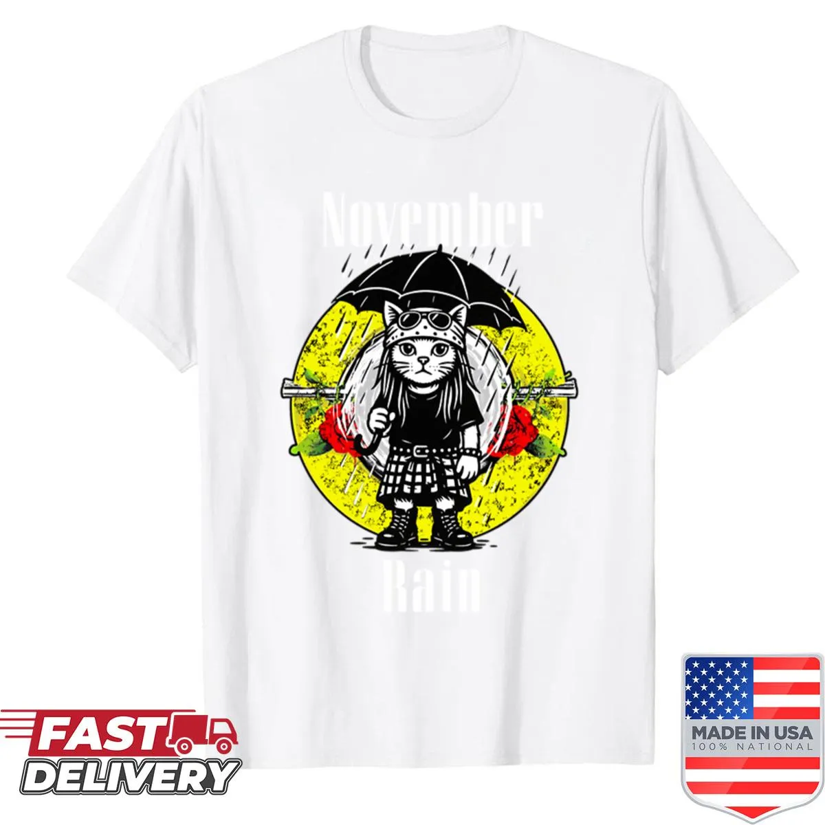 Typographic November Rain design on a shirt