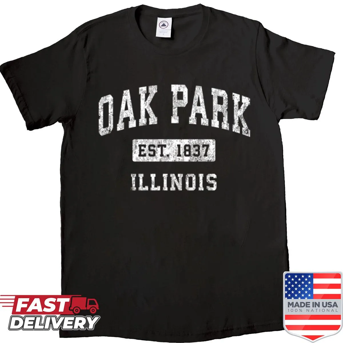 Emblematic shirt featuring Oak Park, Illinois established design