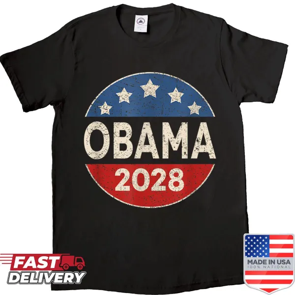 Retro shirt featuring Obama 2028 vintage button design