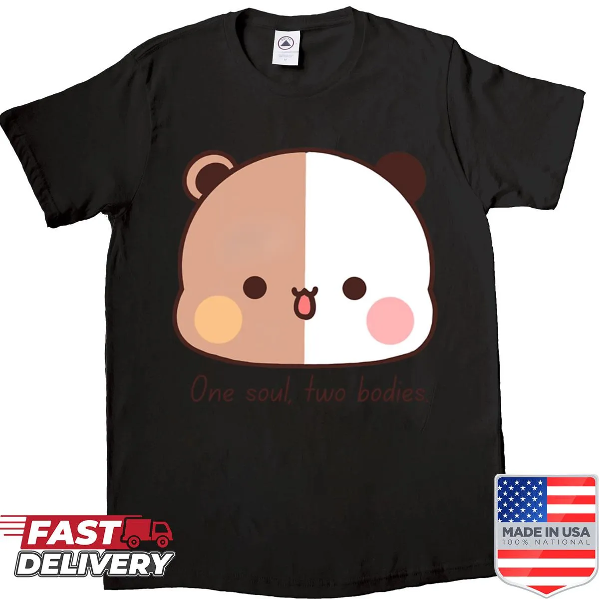 Cute T-shirt depicting Dudu Bear and Bubu Panda in love