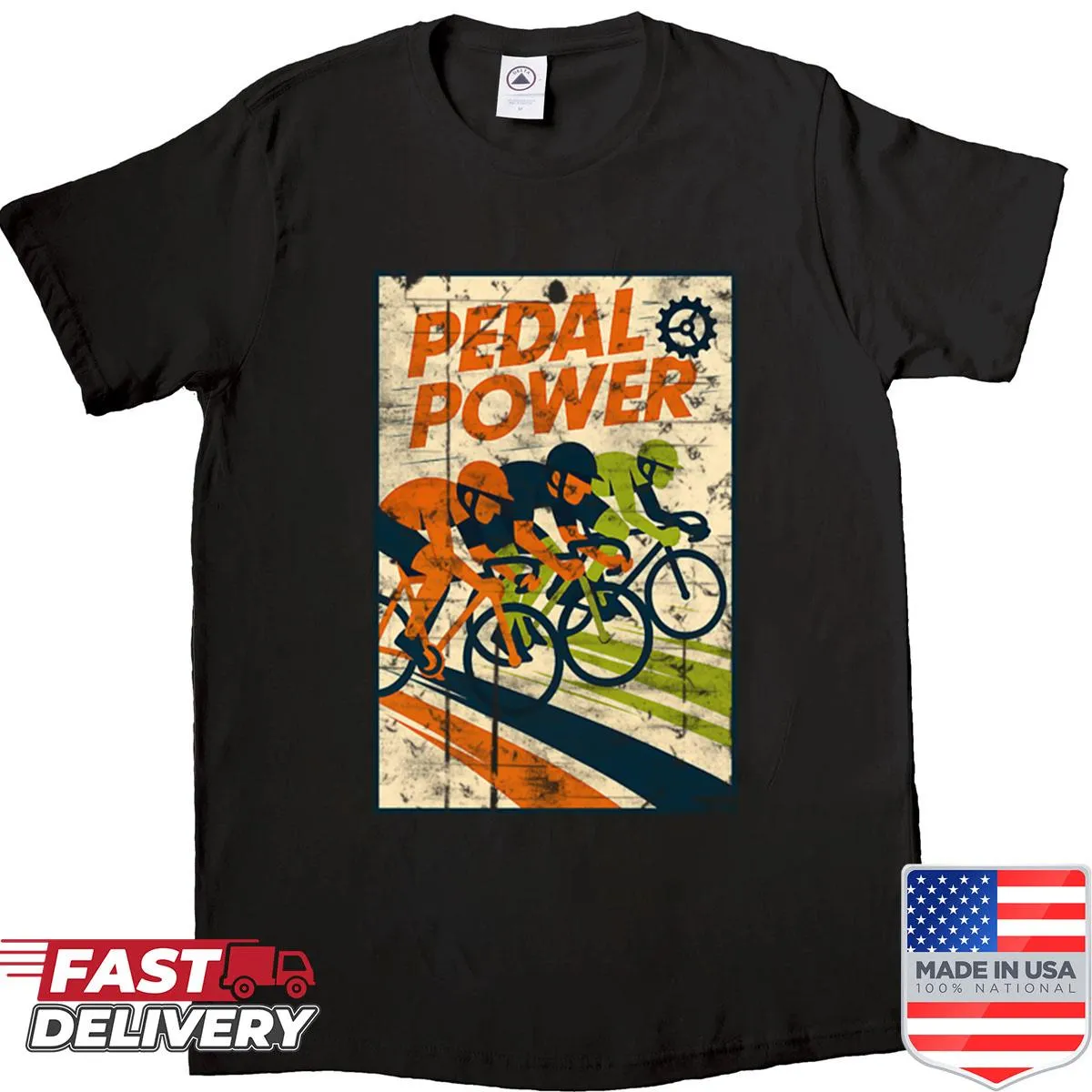 Retro cycling design T-shirt celebrating pedal power