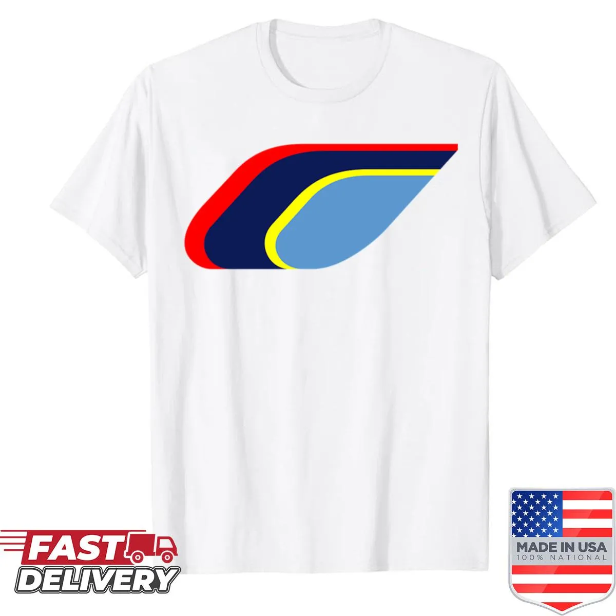 Peugeot logo graphic with flames in a sports-themed shirt