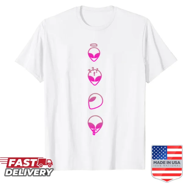 Cartoon pink alien graphic on a shirt
