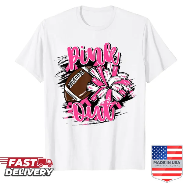 Pink football shirt promoting breast cancer awareness with cheerful text